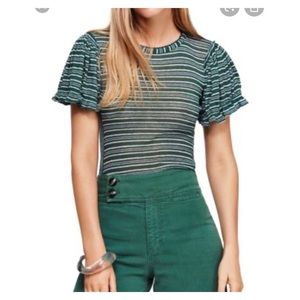 Free People striped ruffle sleeve knit tee 364